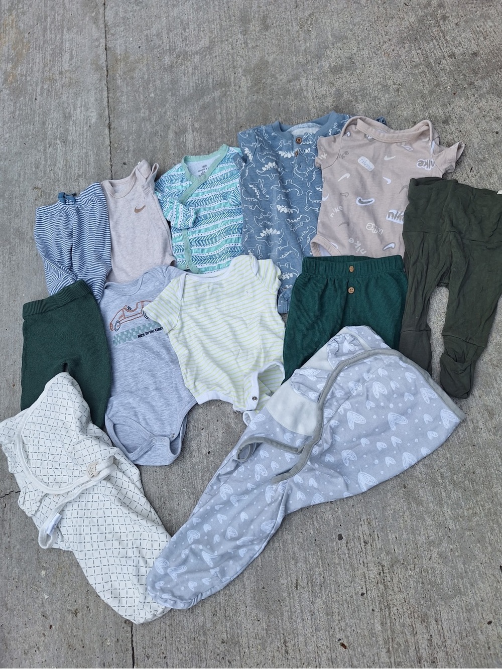 Mixed Baby Onesie & Pants Bundle - Neutral Greens, Gray, Cream